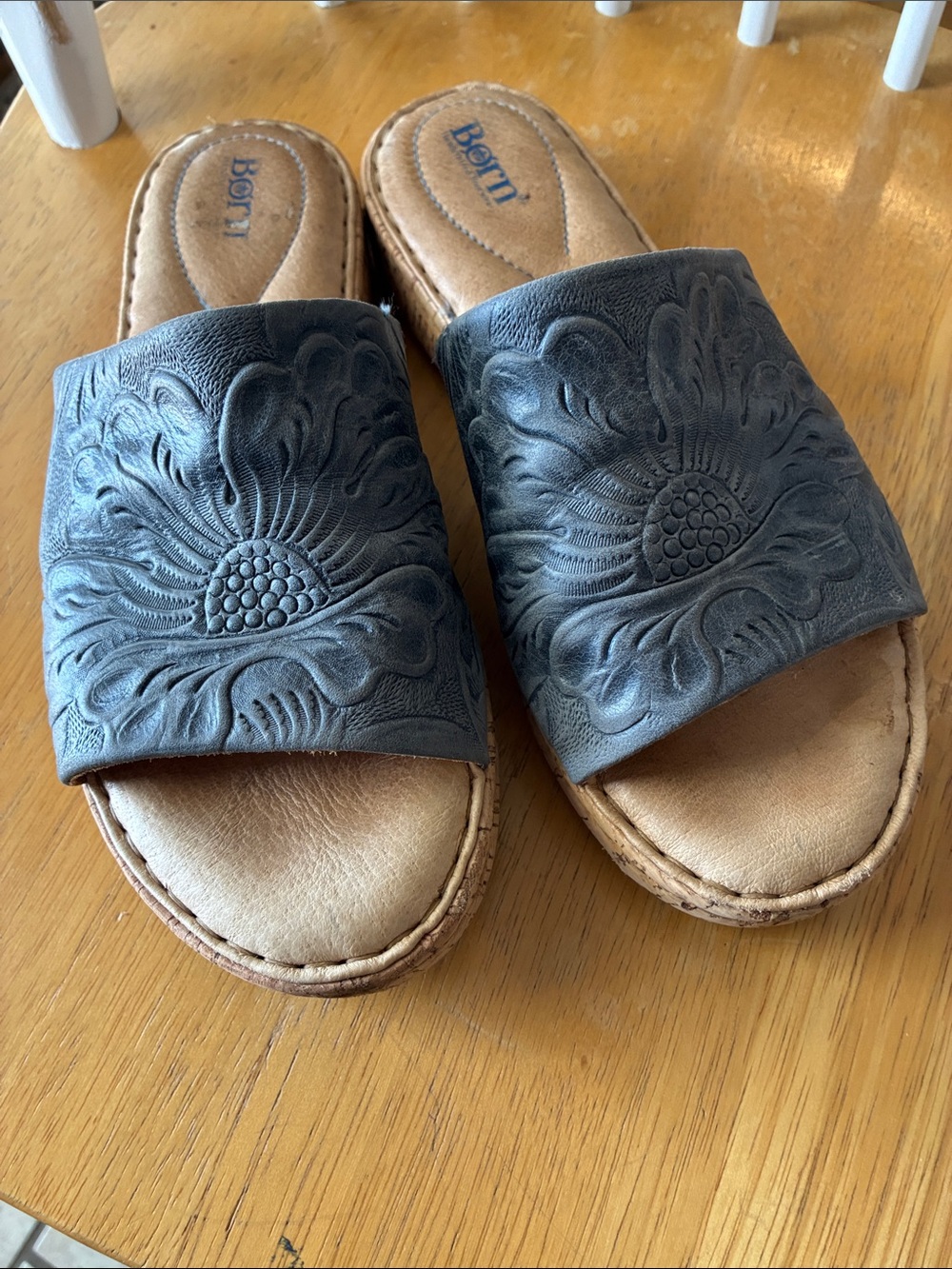 Born Embossed Gray Slide Mules - Picture 4 of 7